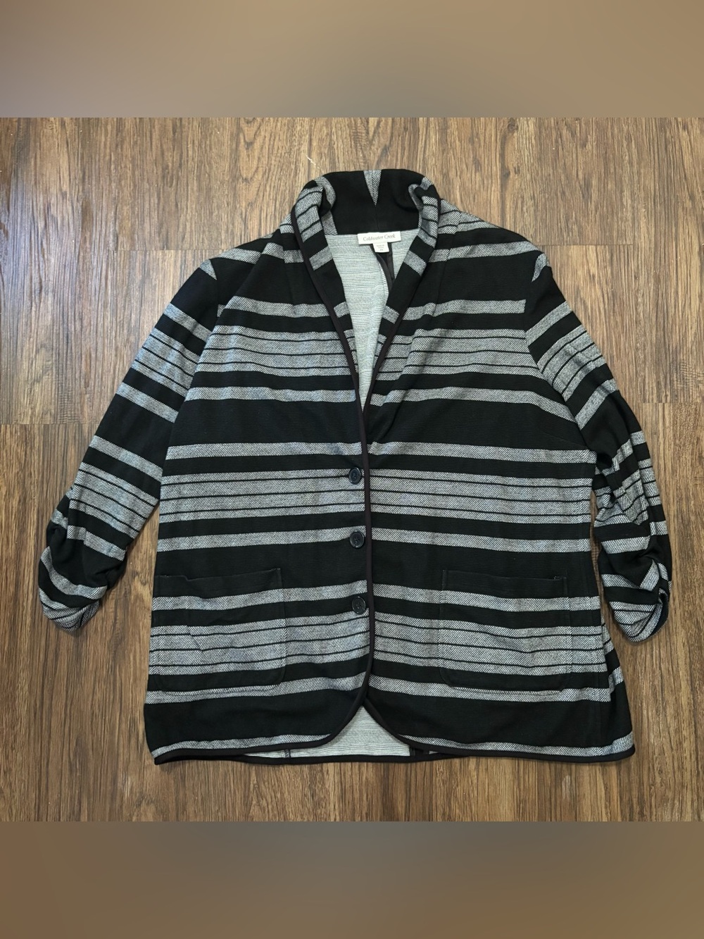 Coldwater Creek 2XL Black Gray Striped Cowl Neck Cardigan Jacket
